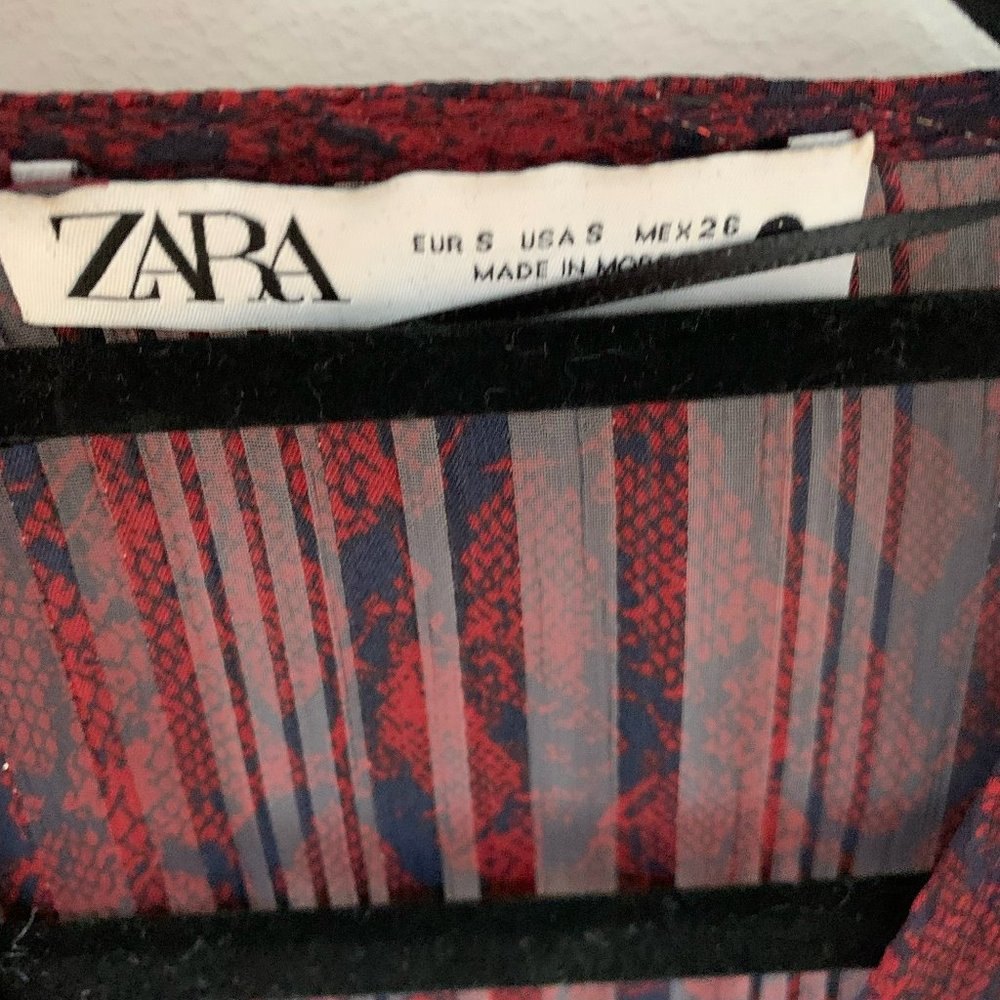 Zara Red & Navy Pattern Button Blouse - image 3
